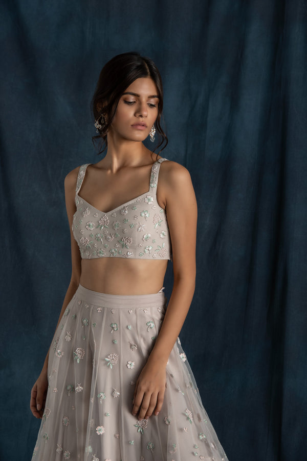 Lavanya Ahuja-Soft Grey Embroidered Lehenga Set-INDIASPOPUP.COM