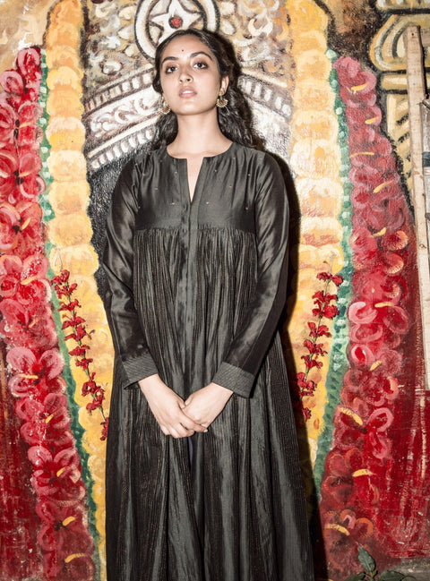 Label Earthen-Army Green Long Dress-INDIASPOPUP.COM