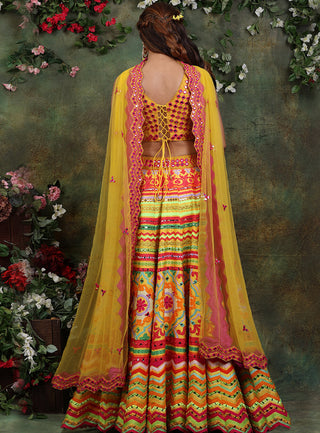 Archana Kochhar-Mustard Vibrant Embroidered Lehenga Set-INDIASPOPUP.COM