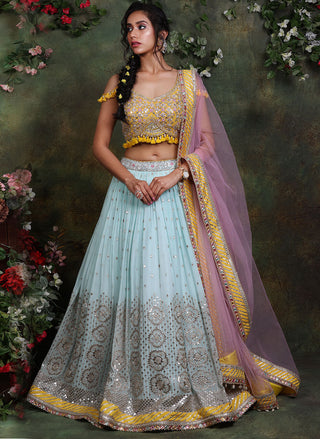 Archana Kochhar-Pastel Hue Embroidered Lehenga Set-INDIASPOPUP.COM