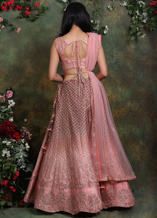 Archana Kochhar-Salmon Pink Embroidered Lehenga Set-INDIASPOPUP.COM