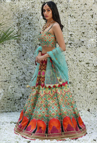 Archana Kochhar-Cyan Embroidered Lehenga Set-INDIASPOPUP.COM