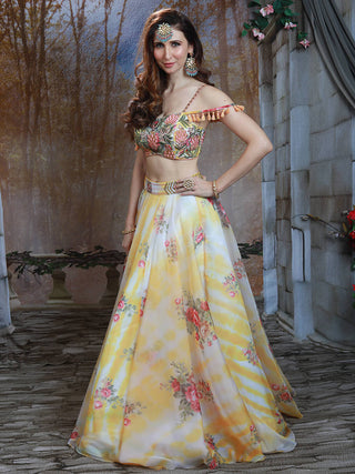 Archana Kochhar-Ivory And Yellow Lehenga Set-INDIASPOPUP.COM