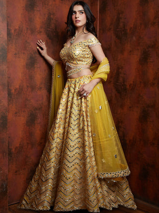 Archana Kochhar-Yellow Embroidered Lehenga Set-INDIASPOPUP.COM