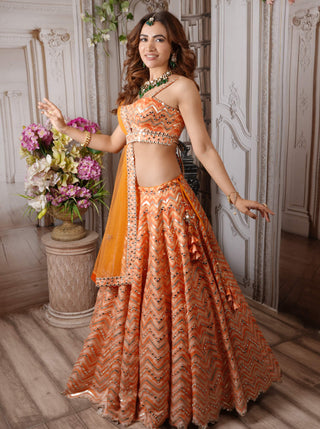 Archana Kochhar-Orange Embroidered Lehenga Set-INDIASPOPUP.COM