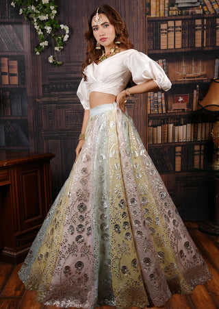 Archana Kochhar-Pastel Foil Lehenga With Blouse-INDIASPOPUP.COM