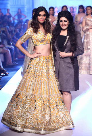 Archana Kochhar-Mustard Embroidered Lehenga Set-INDIASPOPUP.COM