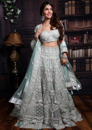 Archana Kochhar-Pista Green Thread Work Lehenga Set-INDIASPOPUP.COM