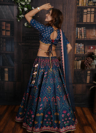 Archana Kochhar-Midnight Blue Floral Motifs Lehenga Set-INDIASPOPUP.COM