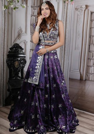 Archana Kochhar-Purple Mirror Work Lehenga Set-INDIASPOPUP.COM