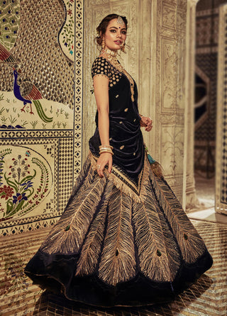 Archana Kochhar-Midnight Blue Embroidered Lehenga Set-INDIASPOPUP.COM