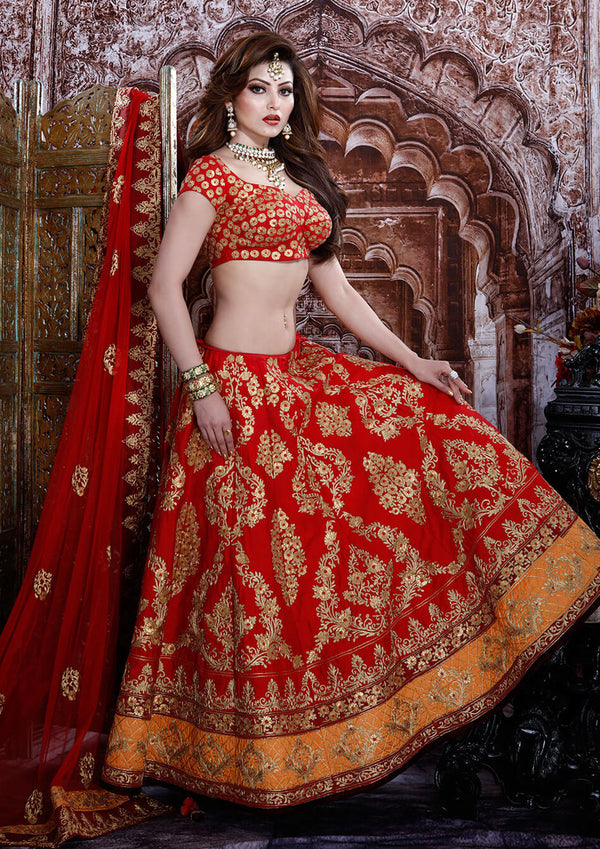 Archana Kochhar-Red Embellished Lehenga Set-INDIASPOPUP.COM