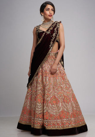 Archana Kochhar-Pink And Maroon Saree Lehenga Set-INDIASPOPUP.COM