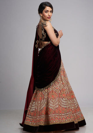 Archana Kochhar-Pink And Maroon Saree Lehenga Set-INDIASPOPUP.COM