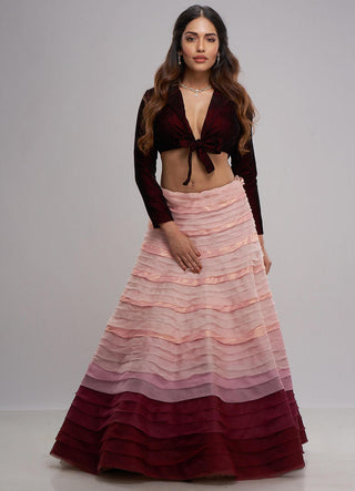 Archana Kochhar-Pink And Maroon Ombre Lehenga With Blouse-INDIASPOPUP.COM