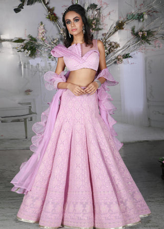 Archana Kochhar-Lilac Lucknowi Lehenga Set-INDIASPOPUP.COM