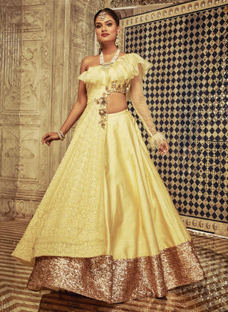Archana Kochhar-Yellow Embroidered Anarkali Lehenga With Blouse-INDIASPOPUP.COM