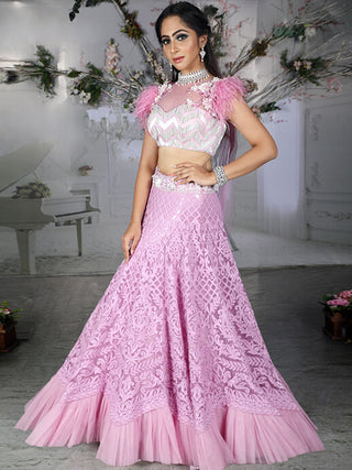 Archana Kochhar-Lilac Lucknowi Lehenga Set-INDIASPOPUP.COM