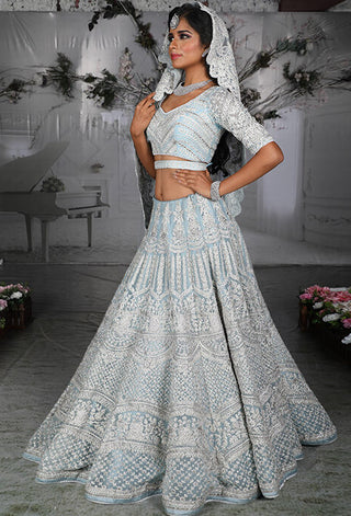 Archana Kochhar-Mint Blue Intricate Embroidered Lehenga Set-INDIASPOPUP.COM