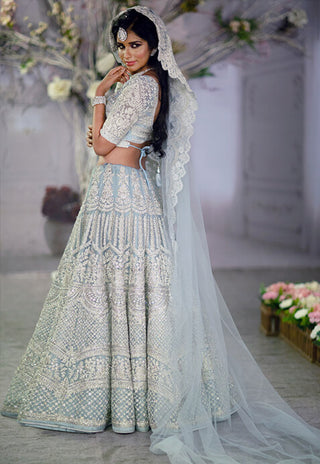 Archana Kochhar-Mint Blue Intricate Embroidered Lehenga Set-INDIASPOPUP.COM