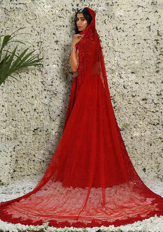 Archana Kochhar-Red Lace Embroidered Lehenga Set-INDIASPOPUP.COM