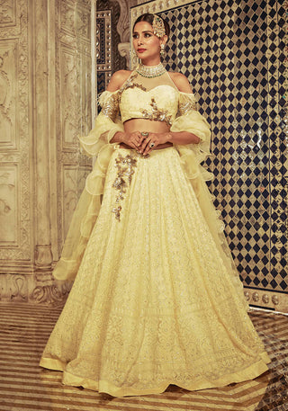 Archana Kochhar-Yellow Lucknowi Lehenga Set-INDIASPOPUP.COM