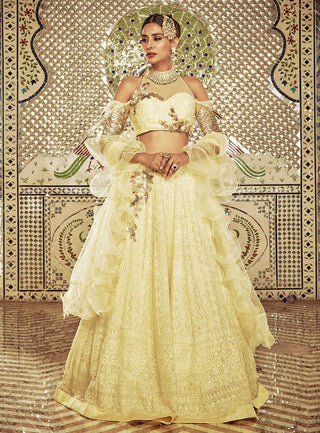 Archana Kochhar-Yellow Lucknowi Lehenga Set-INDIASPOPUP.COM