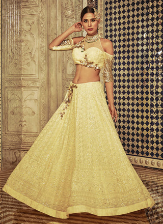 Archana Kochhar-Yellow Lucknowi Lehenga Set-INDIASPOPUP.COM