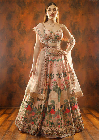 Archana Kochhar-Pink Floral Printed Lehenga Set-INDIASPOPUP.COM