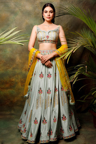 Archana Kochhar-Pista Green Embroidery Lehenga Set-INDIASPOPUP.COM