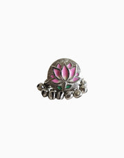 Hyperbole - Pink & Green Lotus Enamel Ring - INDIASPOPUP.COM