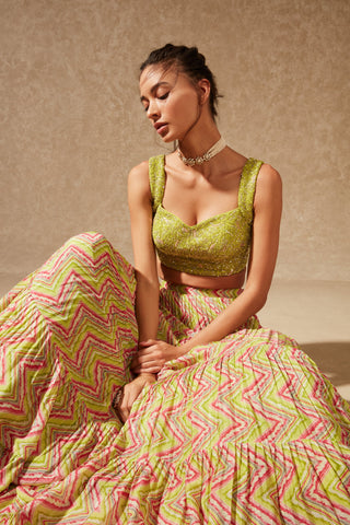 Chamee And Palak-Green Luca Tiered Skirt Set-INDIASPOPUP.COM