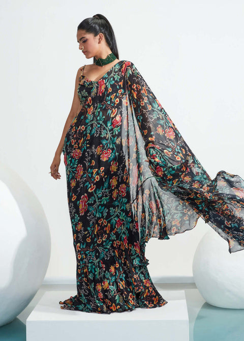 Mahima Mahajan-Black Ruffle Embroidered Saree With Blouse-INDIASPOPUP.COM
