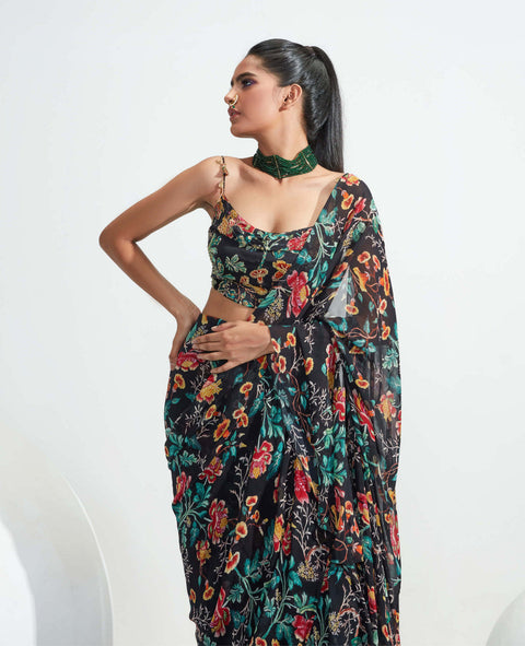 Mahima Mahajan-Black Ruffle Embroidered Saree With Blouse-INDIASPOPUP.COM