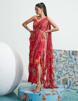 Mahima Mahajan-Red Embroidered Choga Set-INDIASPOPUP.COM