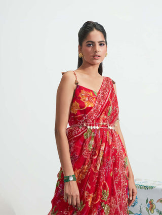 Mahima Mahajan-Red Embroidered Choga Set-INDIASPOPUP.COM