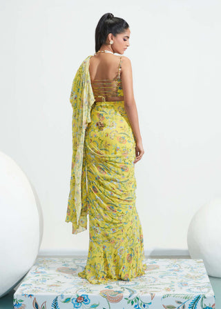 Mahima Mahajan-Yellow Ruffle Embroidered Saree With Blouse-INDIASPOPUP.COM
