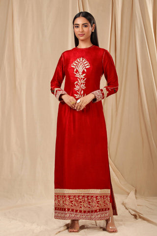 House Of Masaba-Red Spring Blossom Kurta With Legging-INDIASPOPUP.COM