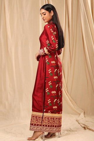 House Of Masaba-Red Spring Blossom Kurta With Legging-INDIASPOPUP.COM