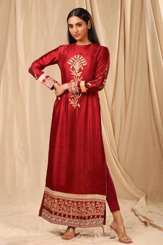 House Of Masaba-Red Spring Blossom Kurta With Legging-INDIASPOPUP.COM