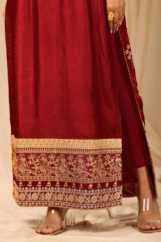 House Of Masaba-Red Spring Blossom Kurta With Legging-INDIASPOPUP.COM