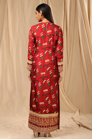 House Of Masaba-Red Spring Blossom Kurta With Legging-INDIASPOPUP.COM