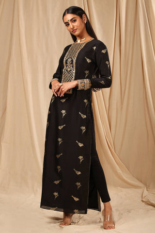 House Of Masaba-Black Vintage Fiona Kurta With Legging-INDIASPOPUP.COM