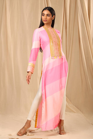 House Of Masaba-Candy Pink Sorbet Kurta With Legging-INDIASPOPUP.COM