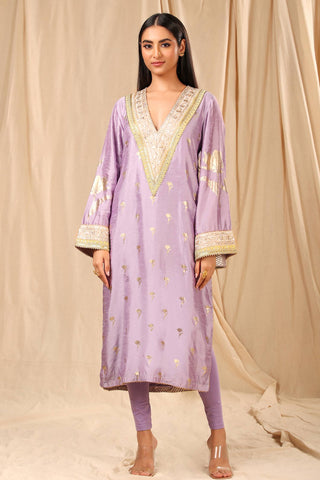 House Of Masaba-Lilac Wine Garden Kurta With Legging-INDIASPOPUP.COM