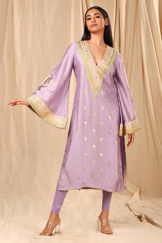 House Of Masaba-Lilac Wine Garden Kurta With Legging-INDIASPOPUP.COM