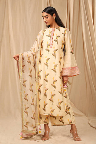 House Of Masaba-Ivory Floral Kurta Set-INDIASPOPUP.COM