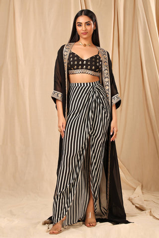 House Of Masaba-Black White Bralette With Skirt And Cape-INDIASPOPUP.COM