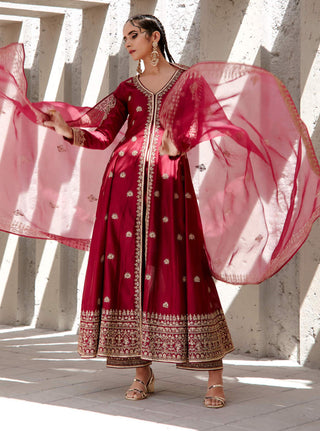 Jigar Mali-Mahogany Wine Anarkali Set-INDIASPOPUP.COM