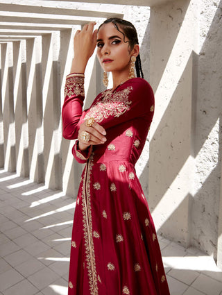 Jigar Mali-Mahogany Wine Anarkali Set-INDIASPOPUP.COM